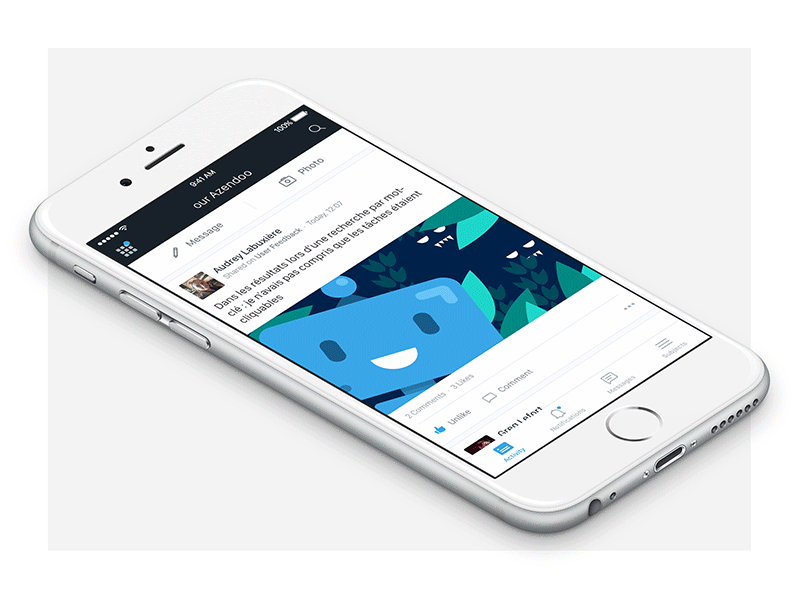 Azendoo Companion animation azendoo companion feed gif ios iphone menu timeline transition ui ux