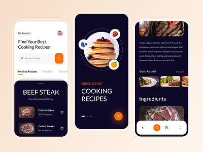 Food Recipe Concept app design food recipe learn from video mobile app online recipe