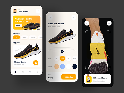 Nike Shoes - App Design Concept concept mobile mobile app mobile ecommerce nike nike air shoe running shoes ui design workout shoe