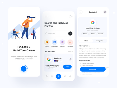 Job Finder - Exploration app design apple job career dream job google job job job details job seeker light theme minimal design mobile app ui design