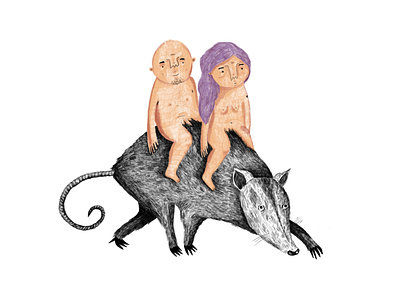 Chucha cartoon color illustration kids opossum opossum ride procreate