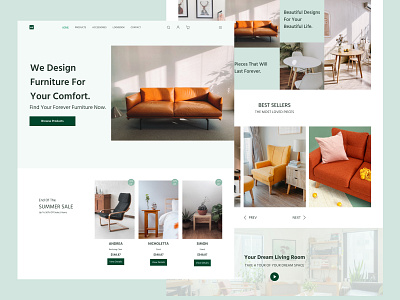 Furniture Store Landing Page chair couch design furniture green landing page modern ui ui design web website