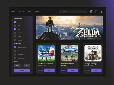 Video Game Store Dashboard dashboard design game design gaming purple ui video game