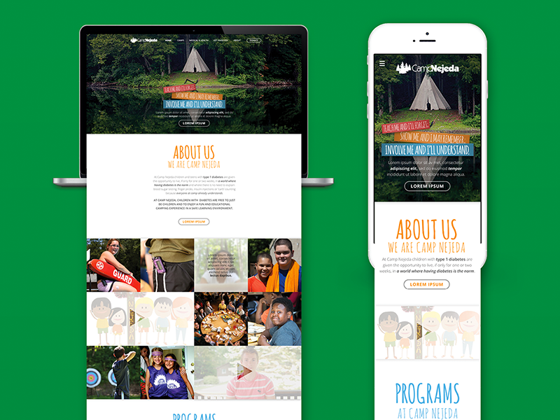 Camp Nejeda Landing Pages responsive mobile diabetes camp summer camp ui interface landing page web design design