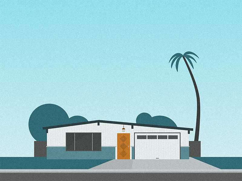 Silicon Valley suburb palo alto california architecture palm tree teal house silicon valley material illustration