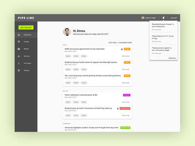Pipe Line Dashboard