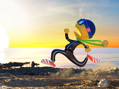 morning beach runner 3d blender cartoon illustration