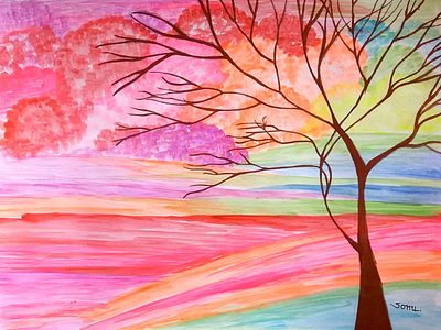 Autumn - Handmade and Original Painting art artist autumn famous india painting sonal tree vivid colors