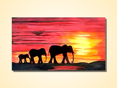 Handmade Painting of Elephant Family With A Cute Baby Elephant