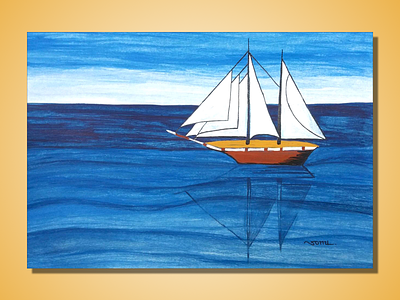 Sailing the Sea - Original & Handmade Painting artist best famous handmade india painting sea ship sonal sonu water colors