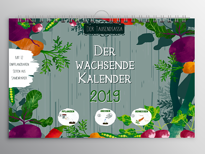 Calendar Cover for a "Growing Calendar" calendar child friendly fun garden illustration kid vegetables