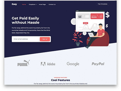 Easy - Get Paid Easily finance website graphic design landing page mobile design modern design motion graphics remote job responsive simple ui wordpress