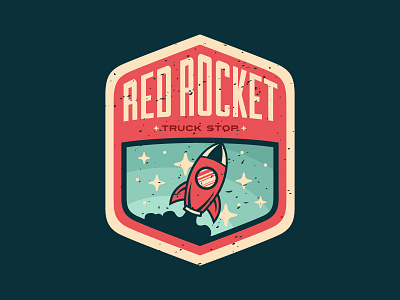 Red Rocket Truck Stop badge fallout gaming logo red rocket rocket space stars video games
