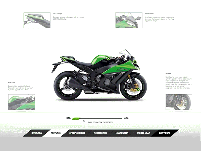 Kawasaki Website - Unveil / Reveal tool animations interactions