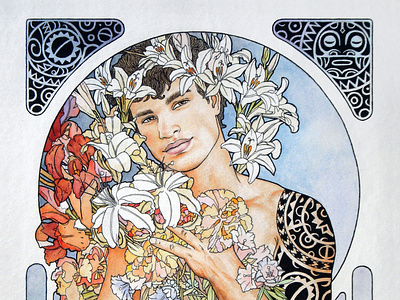 Man with flowers art-nouveau