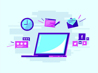 Website Features blue features illustration laptop rating social media time website