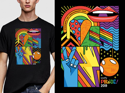 Pride t-shirt 2019 black color colorful colors flag freedom heart lips love moon pattern art pride pride month print rainbow silkscreen stars and stripes stonewall t shirt