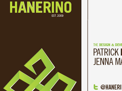 Business cards. Parts of each side. brown business card green hanerino print