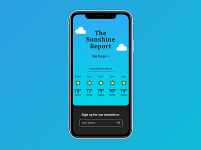 The Sunshine Report — Daily UI #001 001 dailyui signup weather app