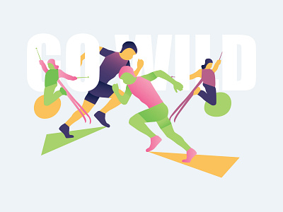 Go Wlid awsmcolor character art flat design fly olympics passion run running skiing soft colors sports wild