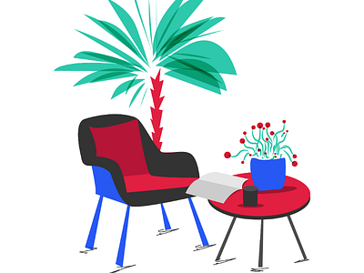 Relax book chair colors designer flat design flowers illustration illustrator lawn newspaper outdoor park plant table tree vector design l