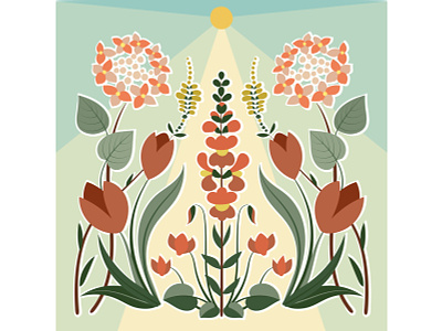 Happy garden 1 60s backtonature branding design flat flowers herbs hydrangea illustration nature print design rubber stamp sunlight tulip vector