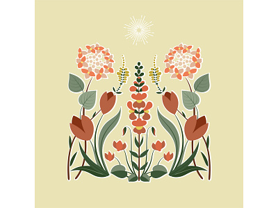 Happy garden 1.2 60s branding flowers herbs hydrangea logo print design rubber stamp sunlight vector