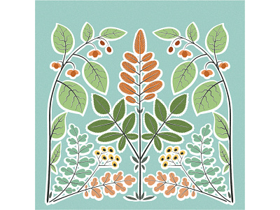 Happy garden 26.1 60s autumn backtonature branding design flat flowers folk herbs illustration print design rubber stamp symmetry treeoflife vector