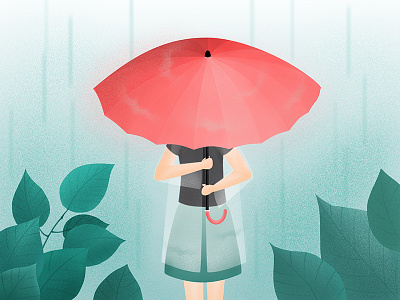 Raindrops Symphony girl illustration rain red umbrella