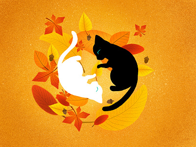 Miya and Kila autumn cat illustration pet