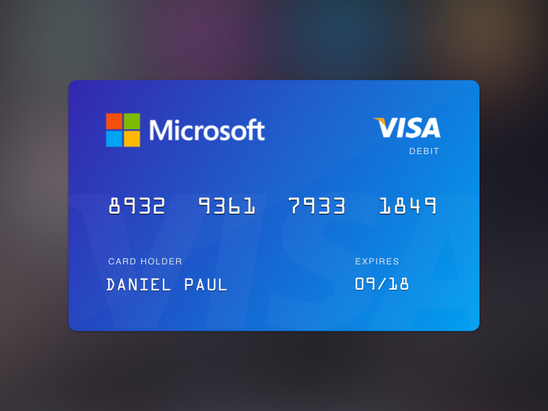 Visa used. Visa Card Bank Design. Карты Майкрософт. MS карта. Визитка Microsoft банк.