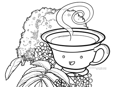 Elderberry tea line art illustration art book botanical cartoon childrens coloring colouring design illustration line art nature plants