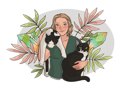 Portrait illustration - lady with cats