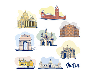Monuments of India app art branding charminar chennai design designer digital digital painting flat illustration india kolkata logo minimal monuments new delhi ui vector web