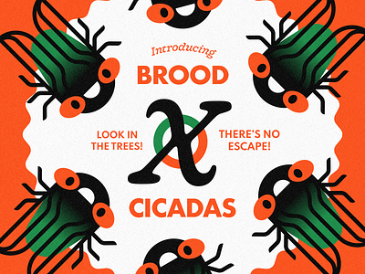 Cicada Brood X: Now Available in a tree near you! cicada geometric gradient illustration red