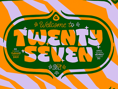 Twenty Seven flat gold green illustration lettering pattern