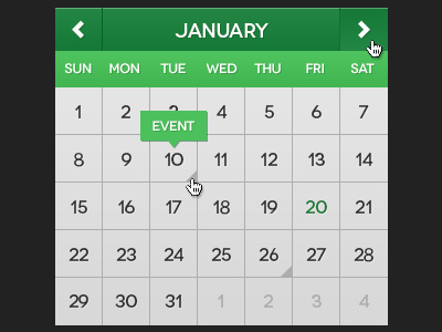 Mini Calendar calendar flat freebie green psddd web design