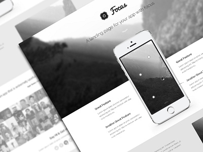 Focus PSD Theme app apple black freebie gray iphone landing page minimal modern psd psddd web design