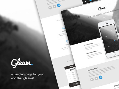 Gleam PSD Theme app flat design landing page launch psd template theme web design