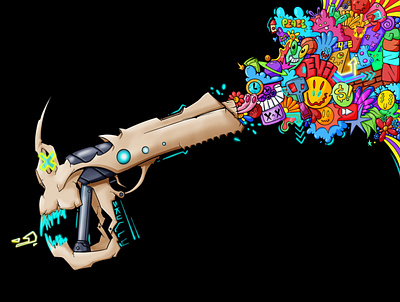 Guns and doodles 2d graphic design illustration