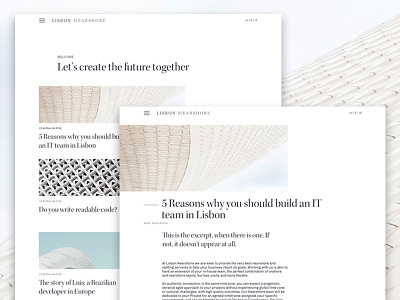 Lisbon Nearshore Blog activemedia blog grid items layout minimal news serif typography ui website white space