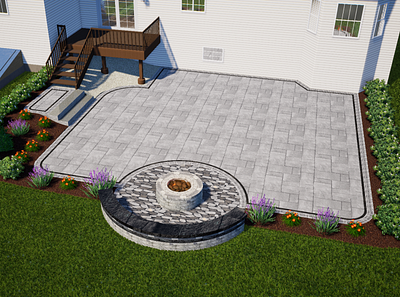 Outdoor life: Backyard Patio with Sitting wall 3d 3d arts 3d render building fire pit hardscapes landscaping landscaping design outdoor outdoor patio patio plants pools rendering sitting wall