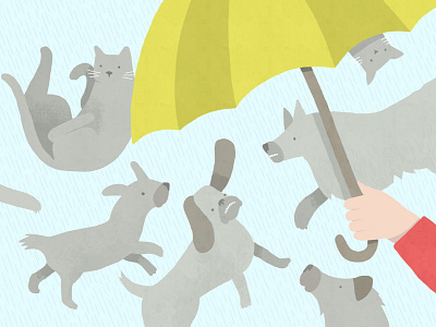 Raining Cats & Dogs cats dogs illustration print rain raining umbrella