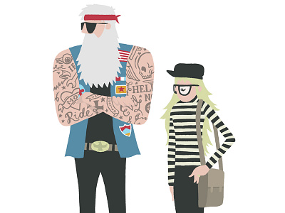 The Beatnik & The Biker art characters clothing comic fashion graphic illustration people stereotypes tattoos