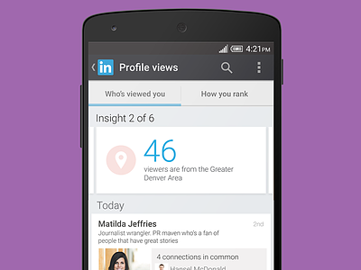 LinkedIn for Android profile views screen android interaction design linkedin map ui ux