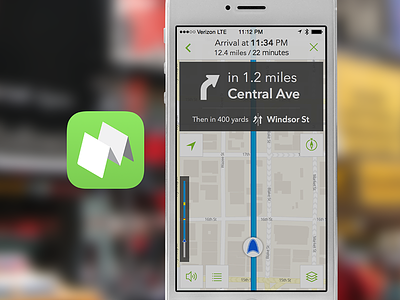 Mapping app navigation screen