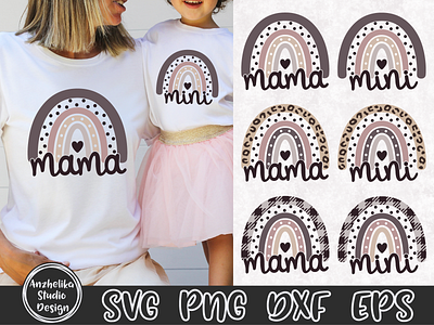 Mama Mini Rainbow SVG, Rainbow Baby PNG, Mommy and Me baby rainbow design digital graphic design illustration mama mini vector