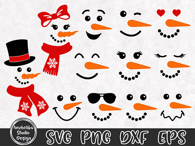Snowman Face SVG Bundle, Christmas Clipart christmas design digital graphic design illustration snowman face svg vector winter clipart xmas