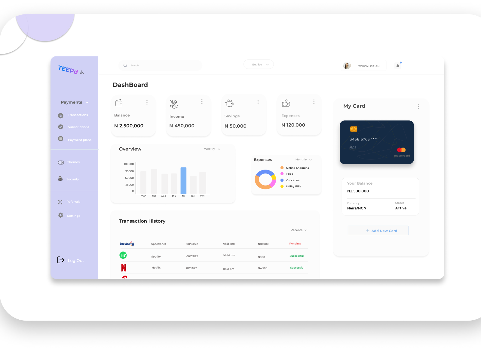 Fintech Dashboard Ui design by Tokoni Isaiah on Dribbble