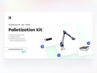 Palletization Kit Automation Unchained Robotics campaign design facebook linkedin social media ui